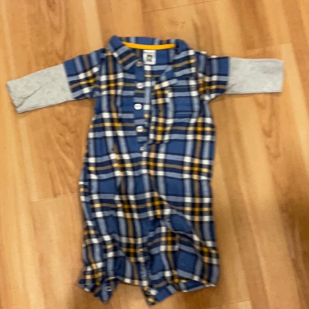 Cozy Blue and Gray Plaid Footie One Piece